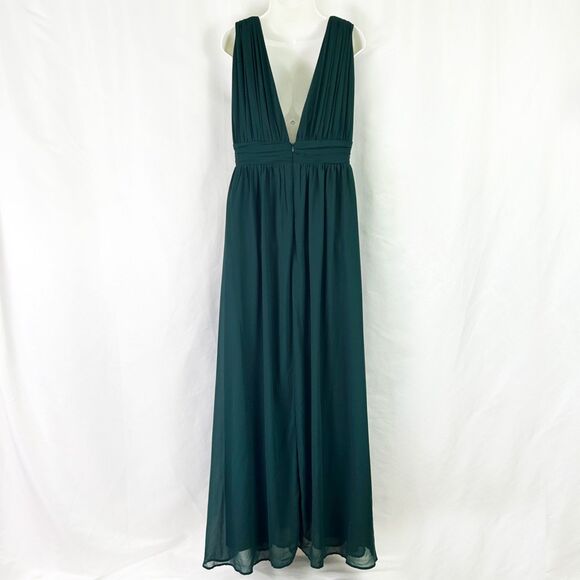 NWT Lulus Heavenly Hues Forest Green Maxi Dress (L) Plunging Georgette Gown - Picture 6 of 13
